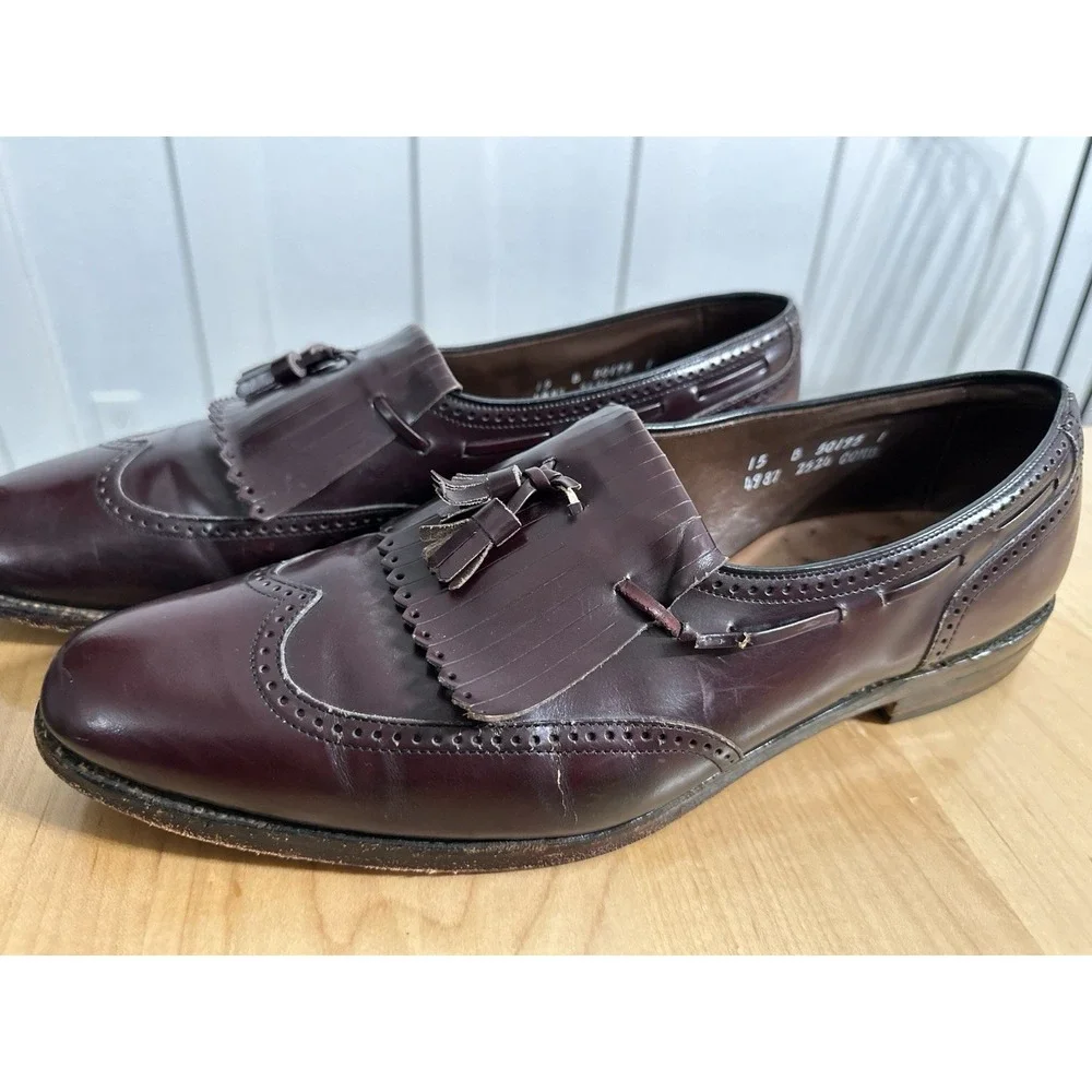 Allen Edmonds Grayson Burgundy Tassel Loafers Mens 15 B USA Made Dress Shoes